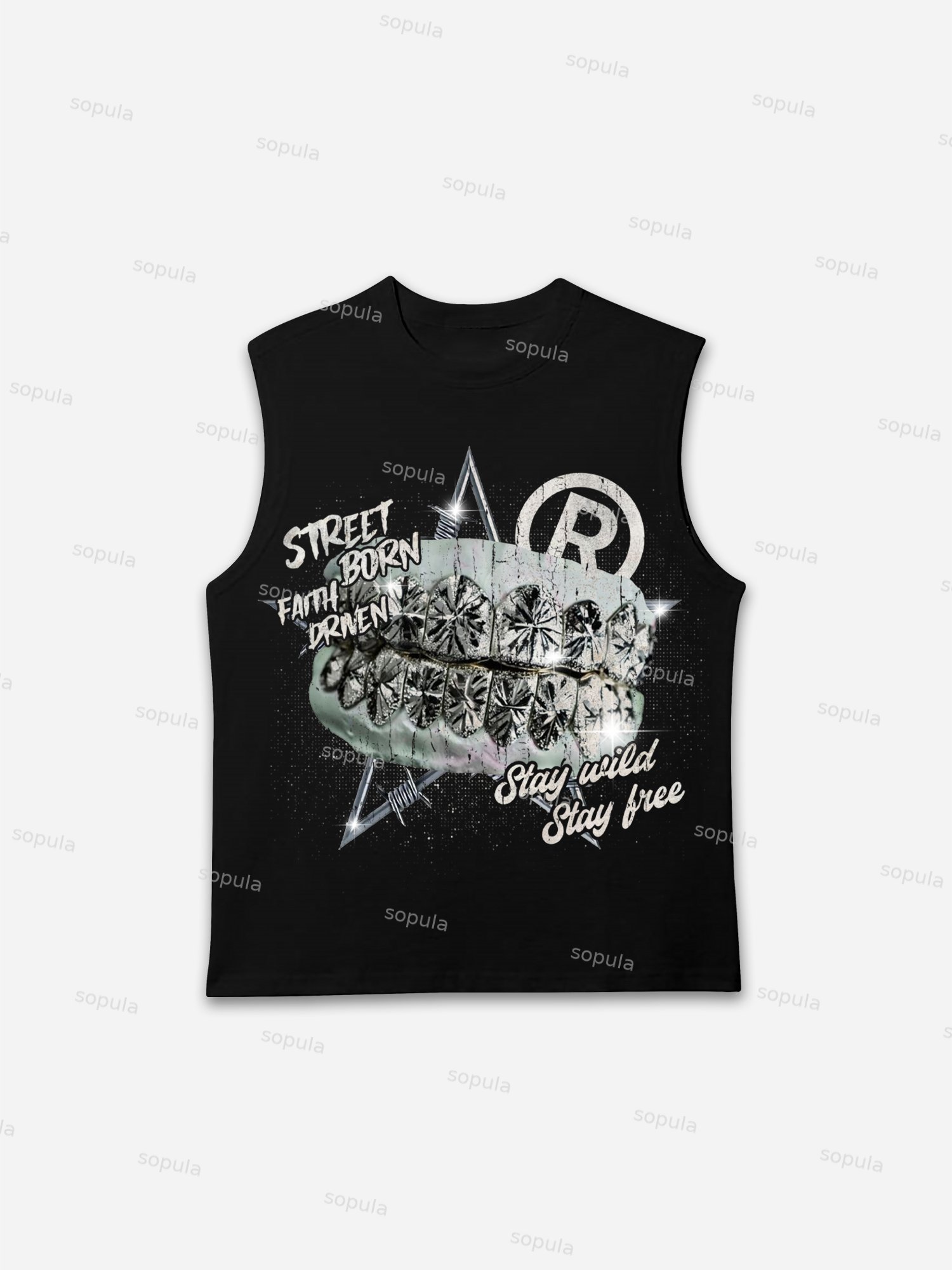 Aged Vintage Stars Plastered Diamond Braces Graphic Tank Top - Sopula｜Premium Graphic Tees & Graphic Clothing