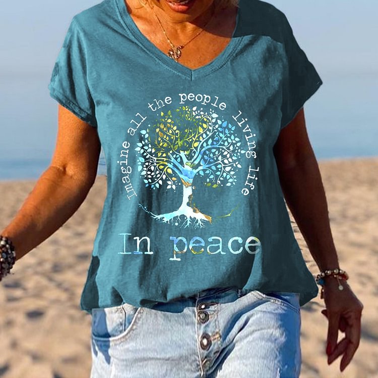 Vorstellen Alle Die Menschen Leben Baum Des Lebens T-Shirt