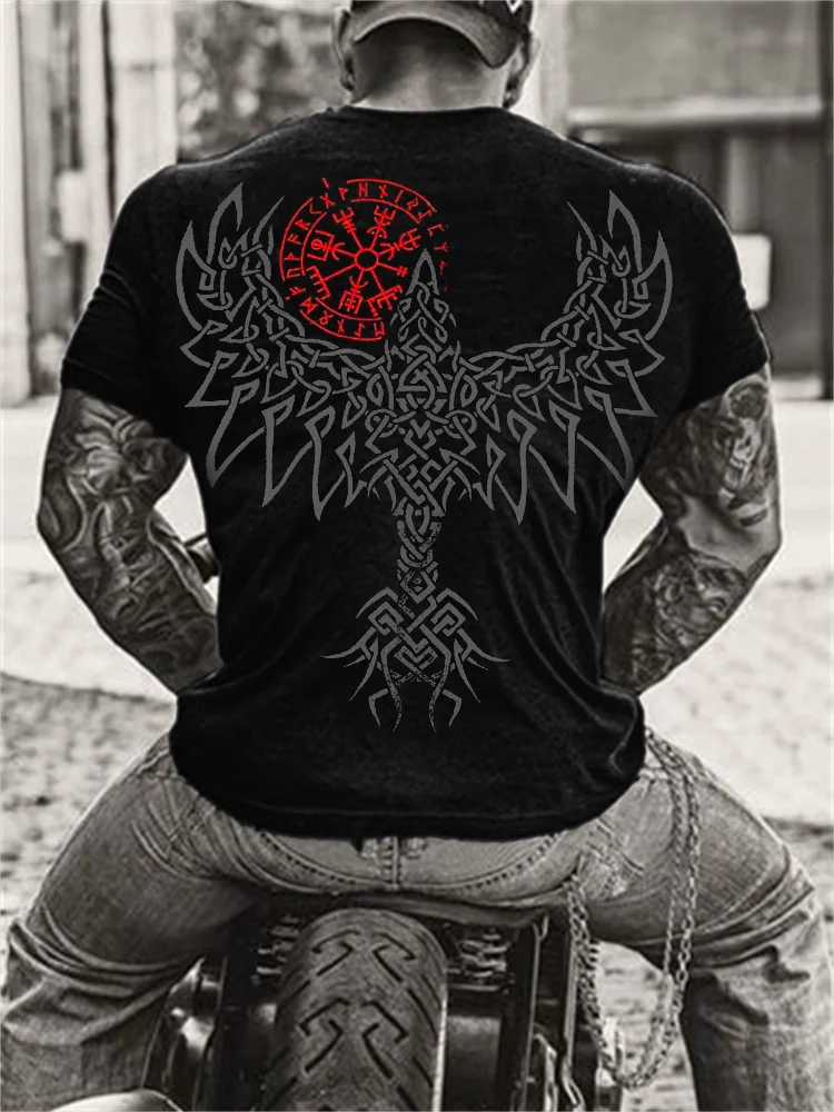 Men's Viking Vegvisir Celtic Raven Graphic T Shirt