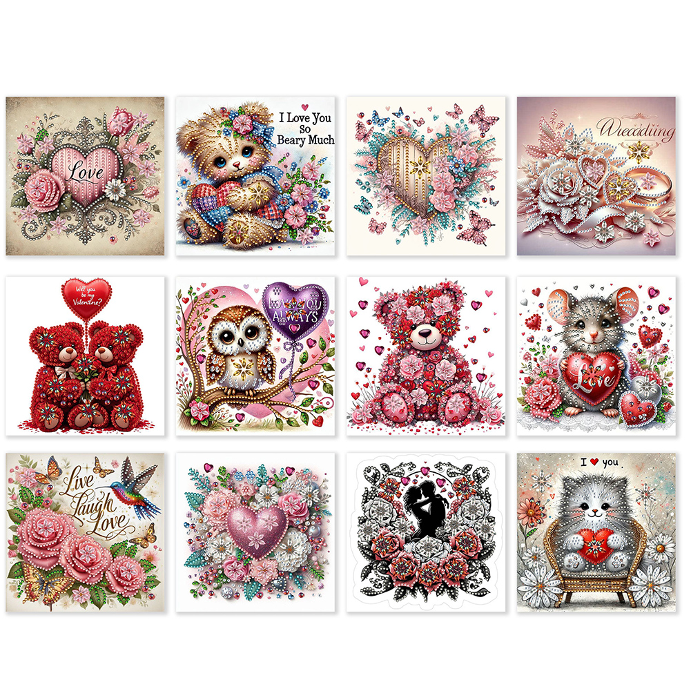12Pcs Love DIY Diamond Painting Greeting Card for Holiday Party Favors