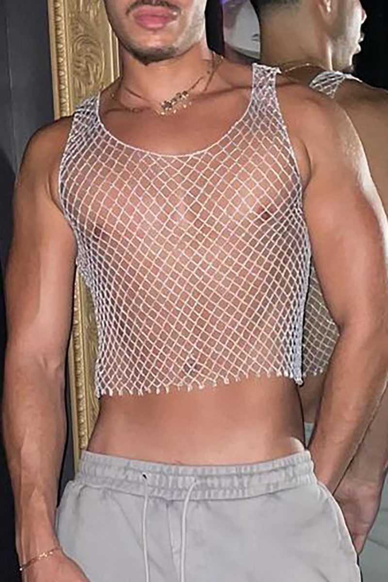 Fishnet See Through Sleeveless Crop Tank Top