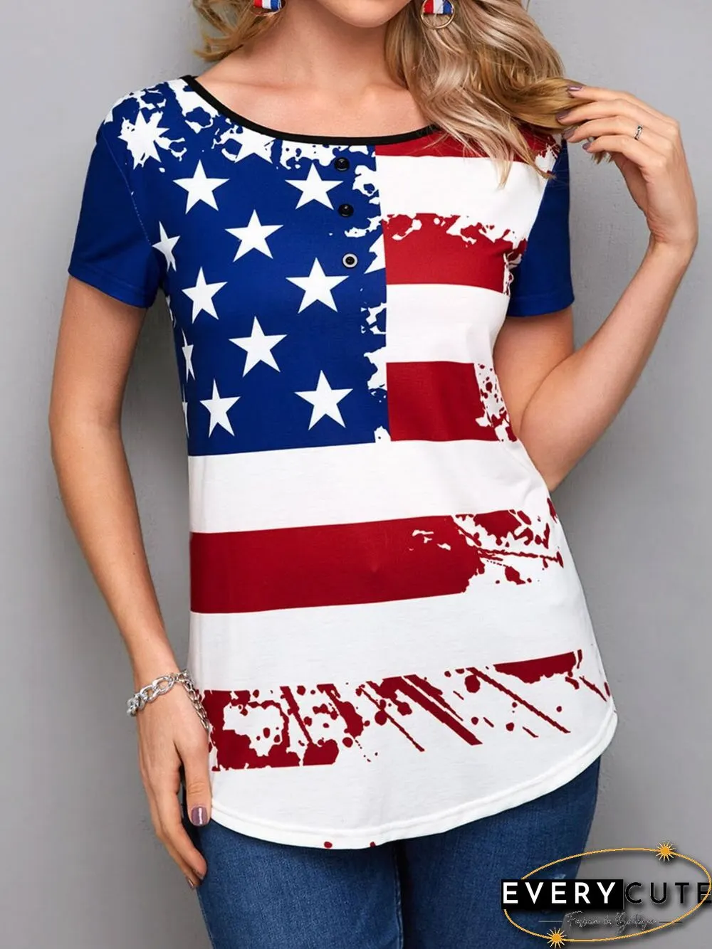 Pullover Leisure Cotton Flag T-Shirt