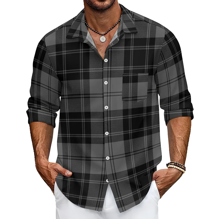 Men's Shirt Checkered Loose Casual Collar Trendy Jacket Shirt