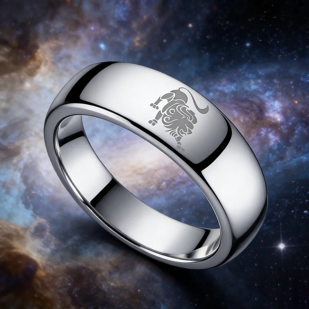 Womens Or Mens Leo Tungsten Carbide Wedding Rings Sliver Domed Top Couples Bands 4MM 6MM 8MM Width