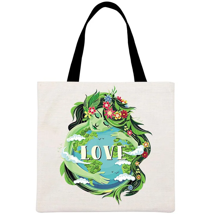 LOVE Mother Earth Day Save Our Planet Printed Linen Bag