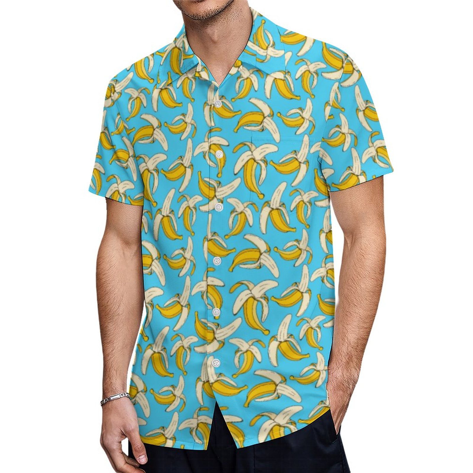 Funky Tropical Banana Print Trendy Fruit Patterned | Men's Plus Size Tropical Hawalili Beach Shirts | 3xlt Hawaiian Shirts | Hawaiian Shirt Size Chart | Guitar Hawaiian Shirts | Resort Cocktail Vacation