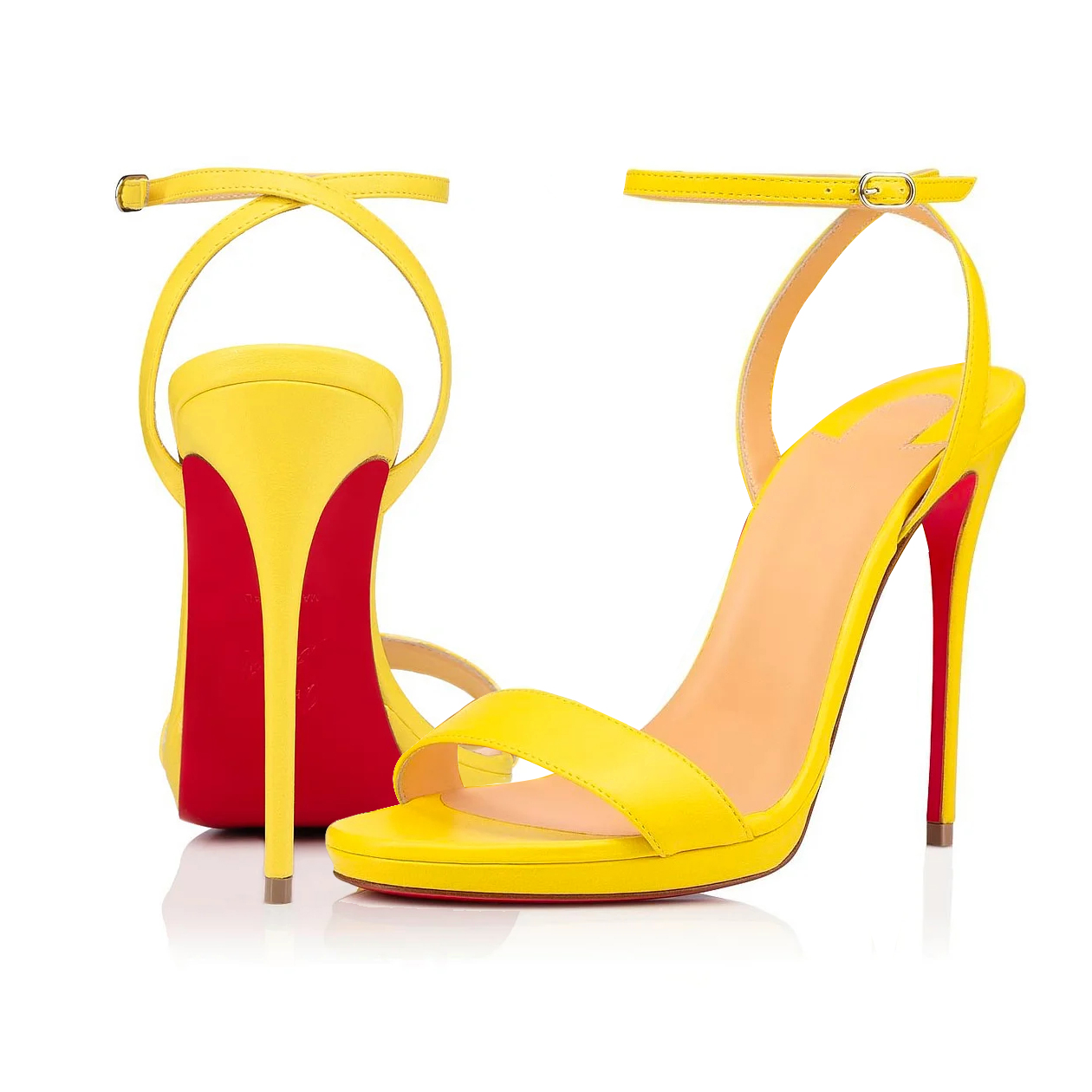 100mm/120mm Women's Low  Platform Sandals Round Open Toe Red Bottom Ankle Straps Matte Pumps-MERUMOTE