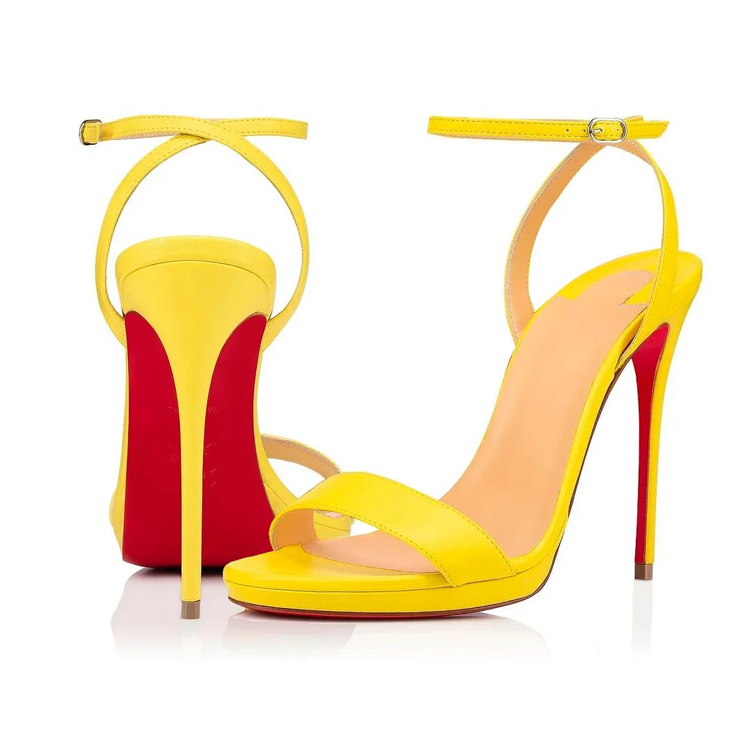 120mm Women's Low  Platform Sandals Round Open Toe Red Bottom Ankle Straps Matte Pumps-MERUMOTE
