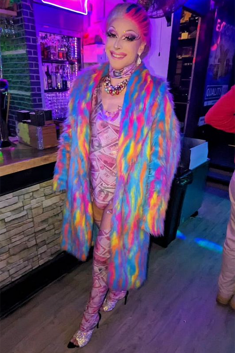 Ciciful Rainbow Gradient Fuzzy Faux Fur Hooded Coat
