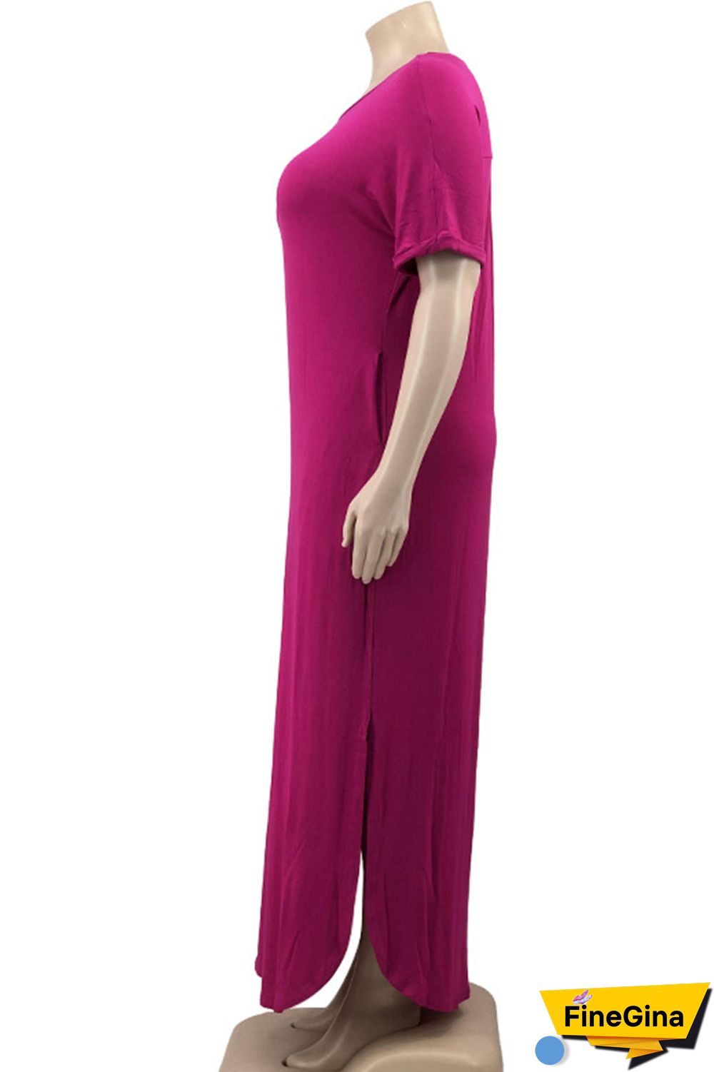 Yellow Casual Solid Patchwork Slit V Neck Straight Plus Size Dresses