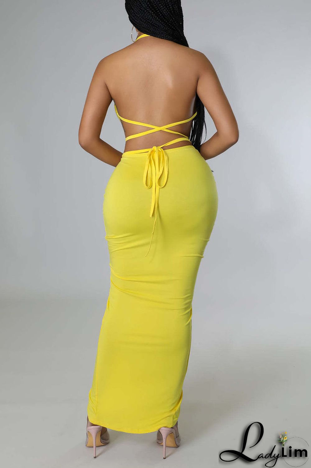 White Sexy Solid Bandage Patchwork Backless Fold Halter Sleeveless Two Pieces