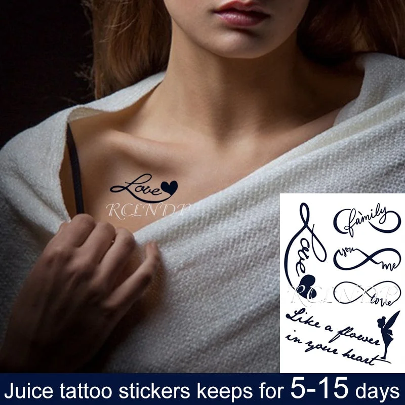 Waterproof Temporary Juice Ink Sticker Love Heart Hand Design Flower Fairy 8 Fruit Gel Long Lasting Tattoo for Men Women