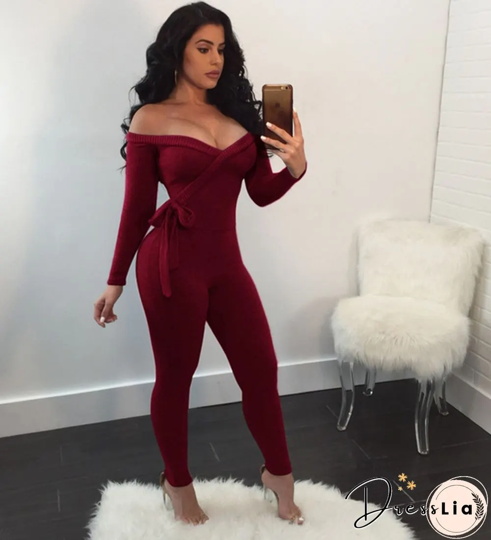 Womens Off-Shoulder Bodycon Long-Sleeve Clubwear Playsuit Jumpsuits Rompers Skinny Sexy