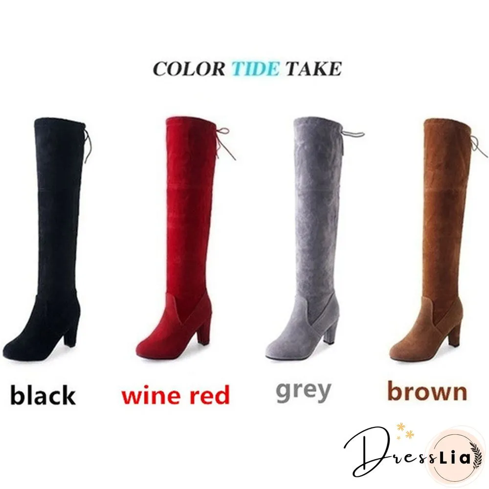 Autumn and Winter Women's Fashion Boots Over Knee High Boot Lace Up High Heel Long Thigh Boots Shoes