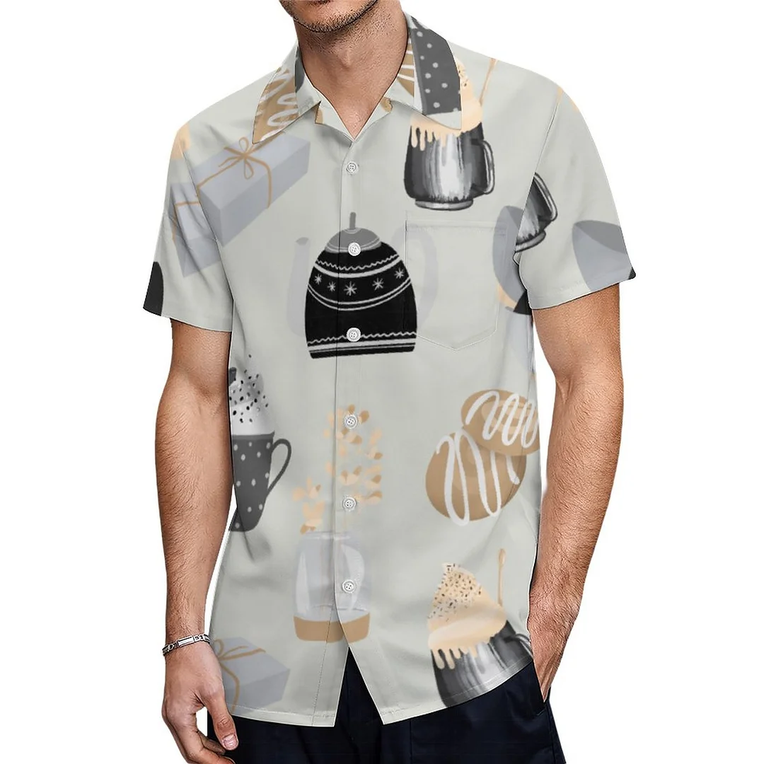 Cozy Winter Home Hot Chocolate Blue Hawaiian Shirt Mens Button Down Plus Size Tropical Hawaii Beach Shirts