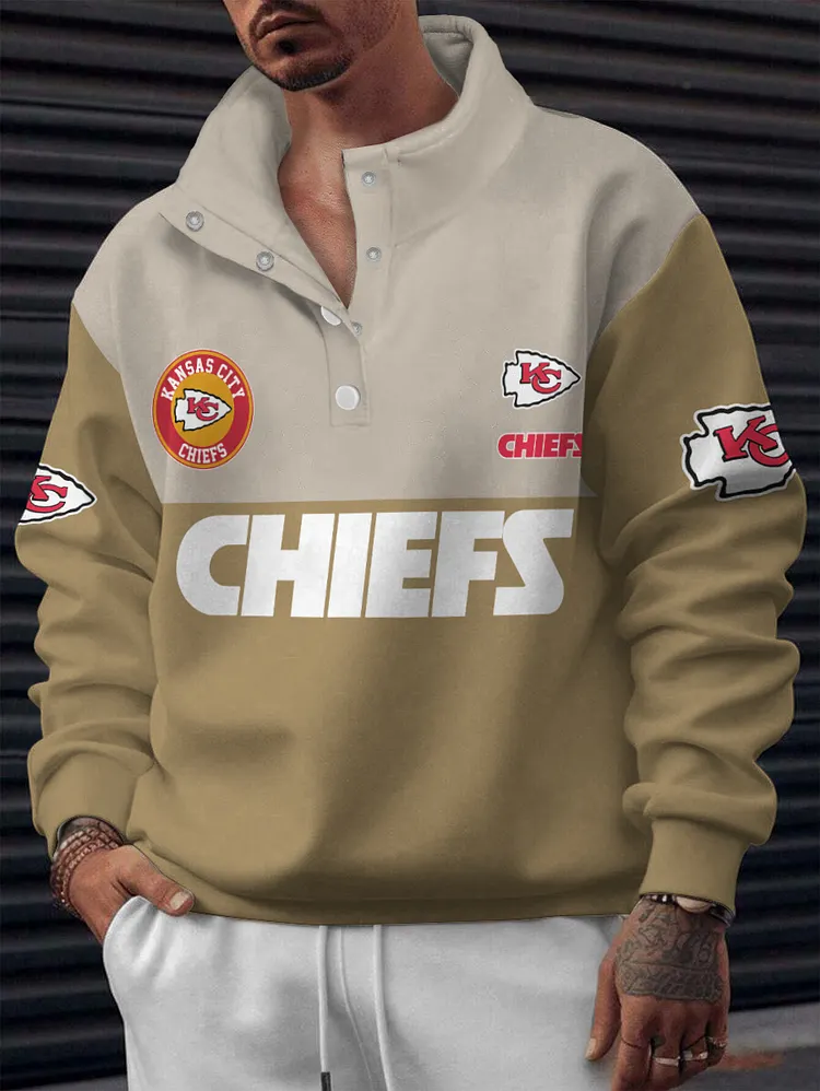 Kansas City Chiefs 2025 New Design Casual Snap  Mockneck Pullover Sweatshirt