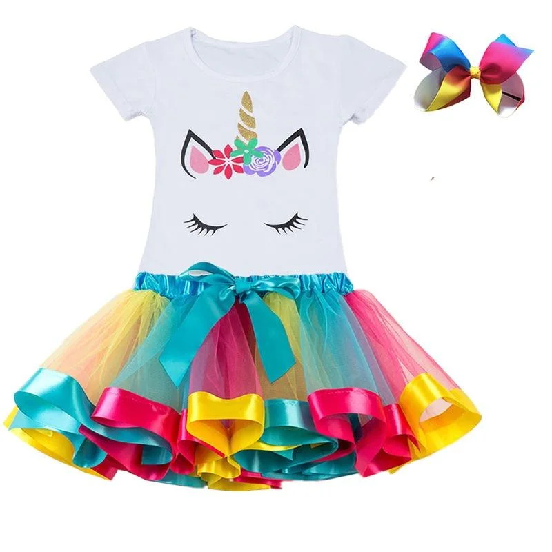 Unicorn Clothing Sets Baby Girls Clothes 2021 Summer Princess Party Unicorn Colorful tutu Dress Kids Birthday Ball Gown Dresses