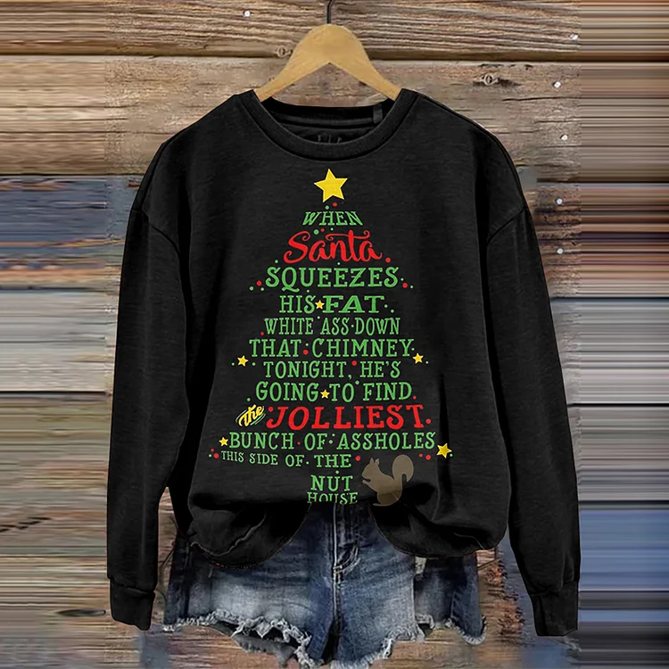 Comstylish Letter Christmas Tree Pattern Pullover Sweater