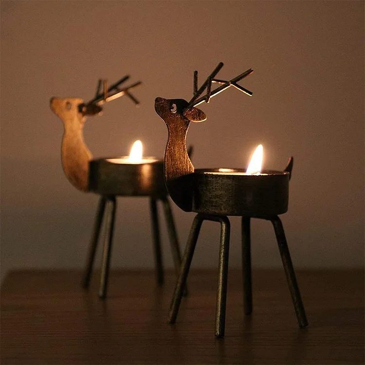 6-Piece Metal Reindeer Tea Light Candle Holder Set Christmas Table Decorations - Appledas
