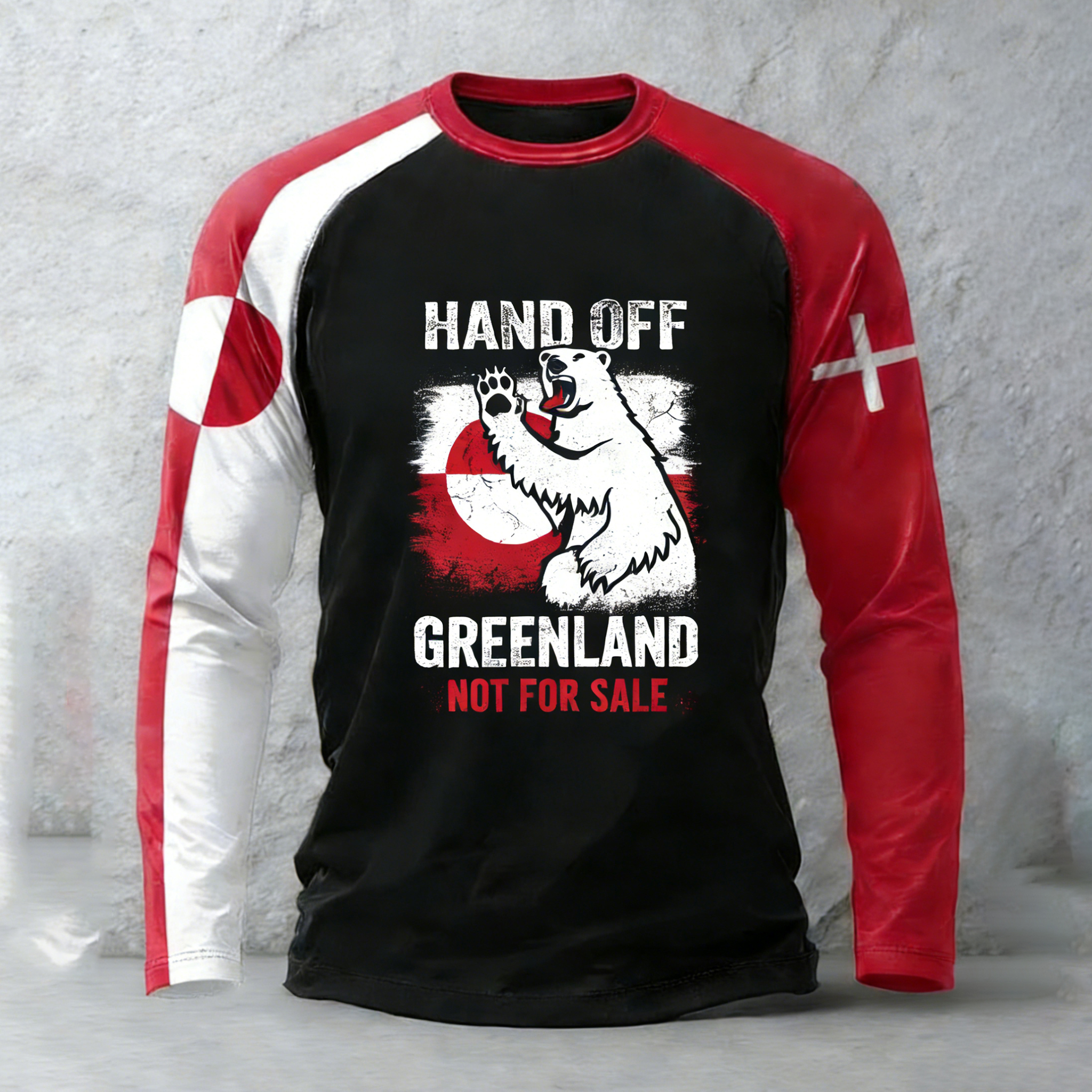 Hands Off Greenland Color Block Print Casual T-shirt artswardrobe