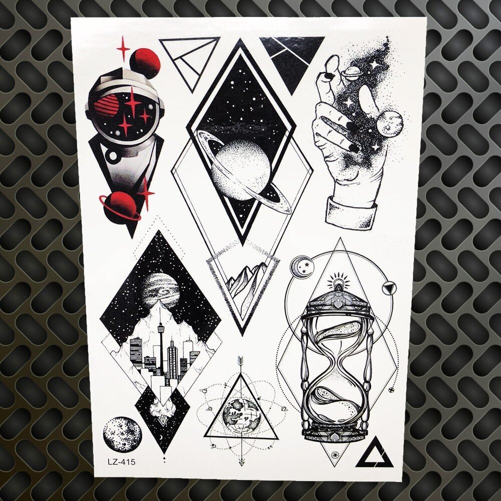 YURAN Fake Cartoon Tattoo Stickers Kids Art Temporary Tattoo Men Child Body Arm Geometric Flower Compass Tree Tatoos Rose Women