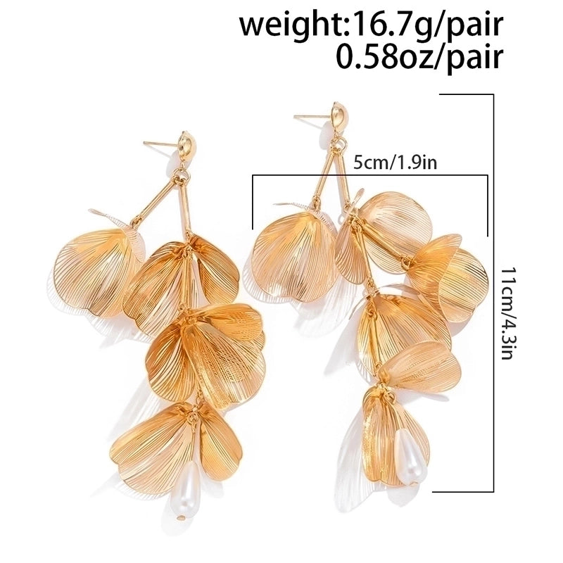 1 Pair Elegant Lady Streetwear Flower Ginkgo Leaf Plating Inlay Alloy Imitation Pearl Drop Earrings Ear Studs