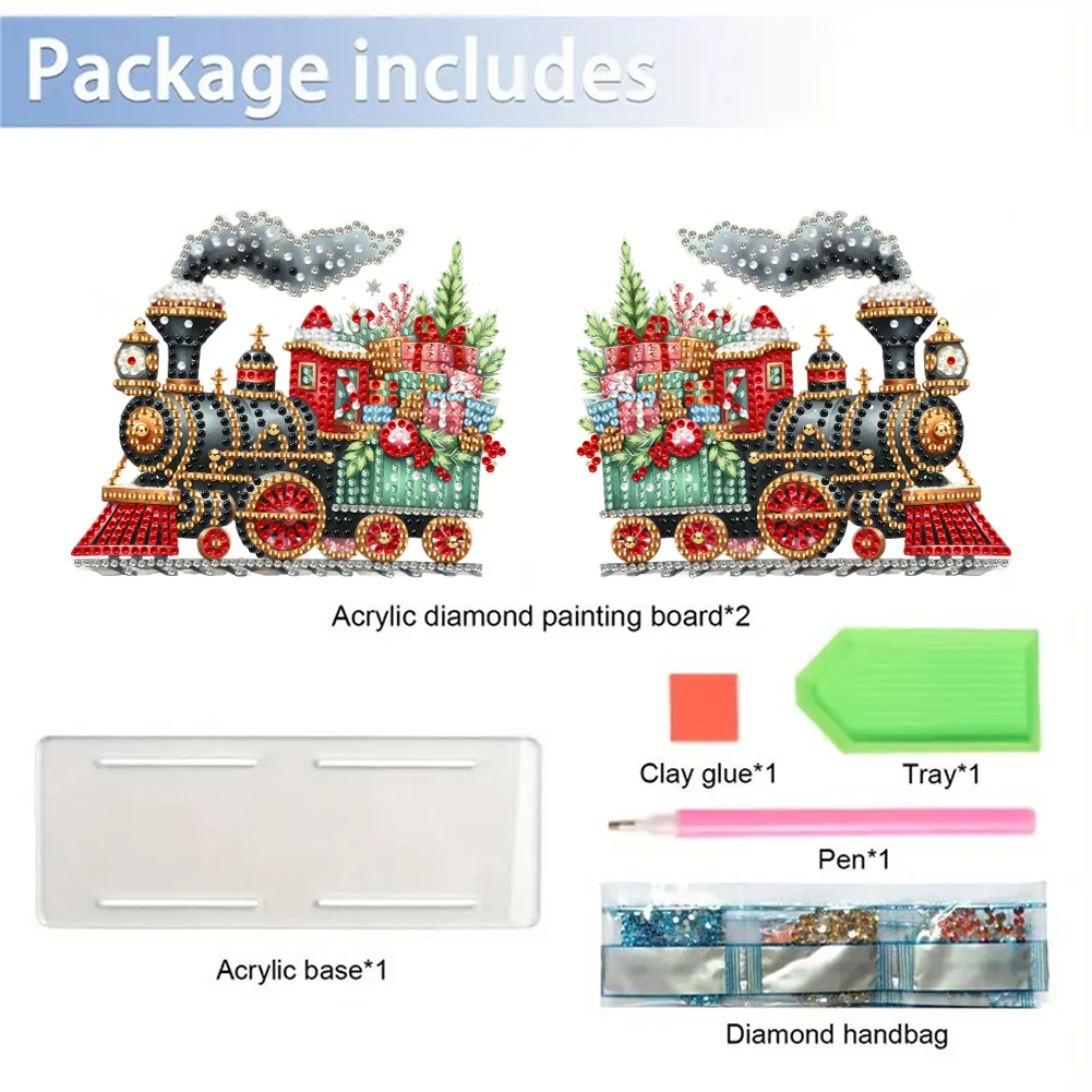 5D DIY Christmas Train Acrylic Double Sided Diamond Art Paper Towel Storage Rack Decor