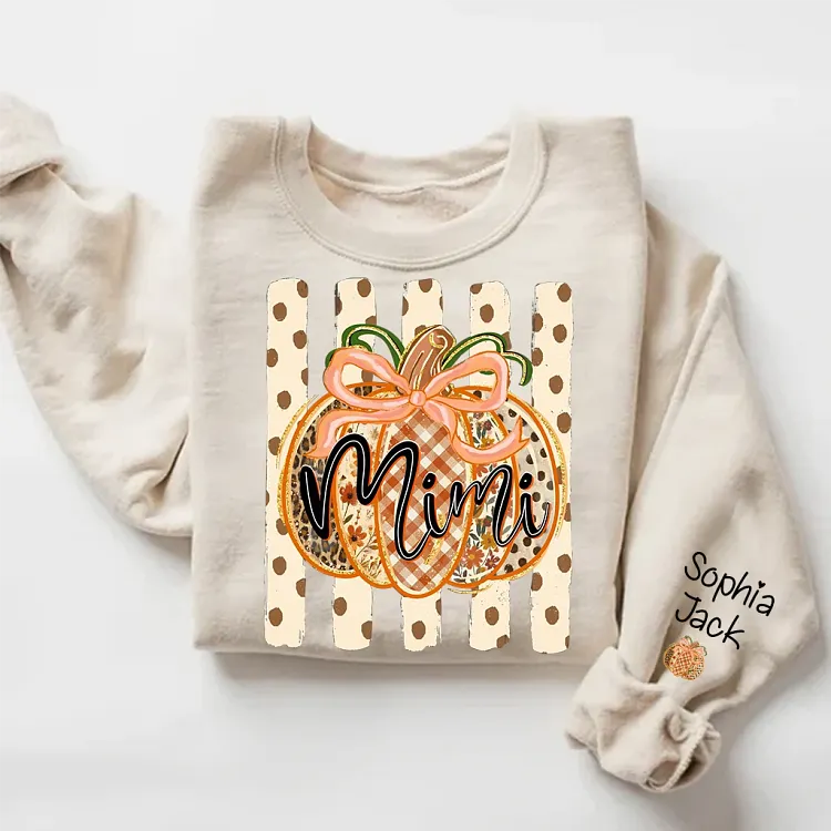Personalized Mimi Pumpkin Sweatshirt, Custom Grandma Fall Sweatshirt with Kids Names, Autumn Pumpkin Gift for Mimi