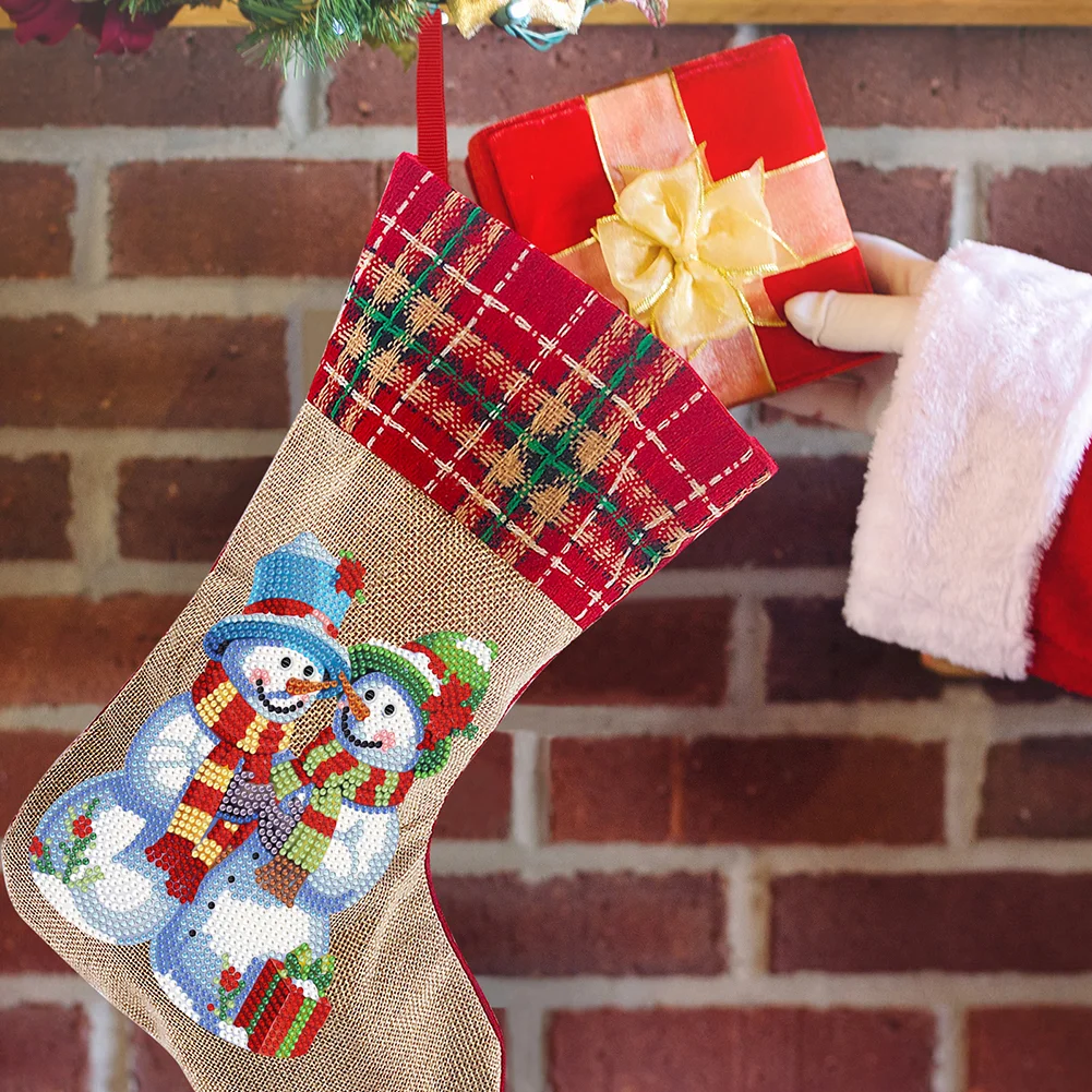 DIY Snowman Christmas Socks Decor DIY Diamond Art Kits for Family Party Decoration(20*35cm)