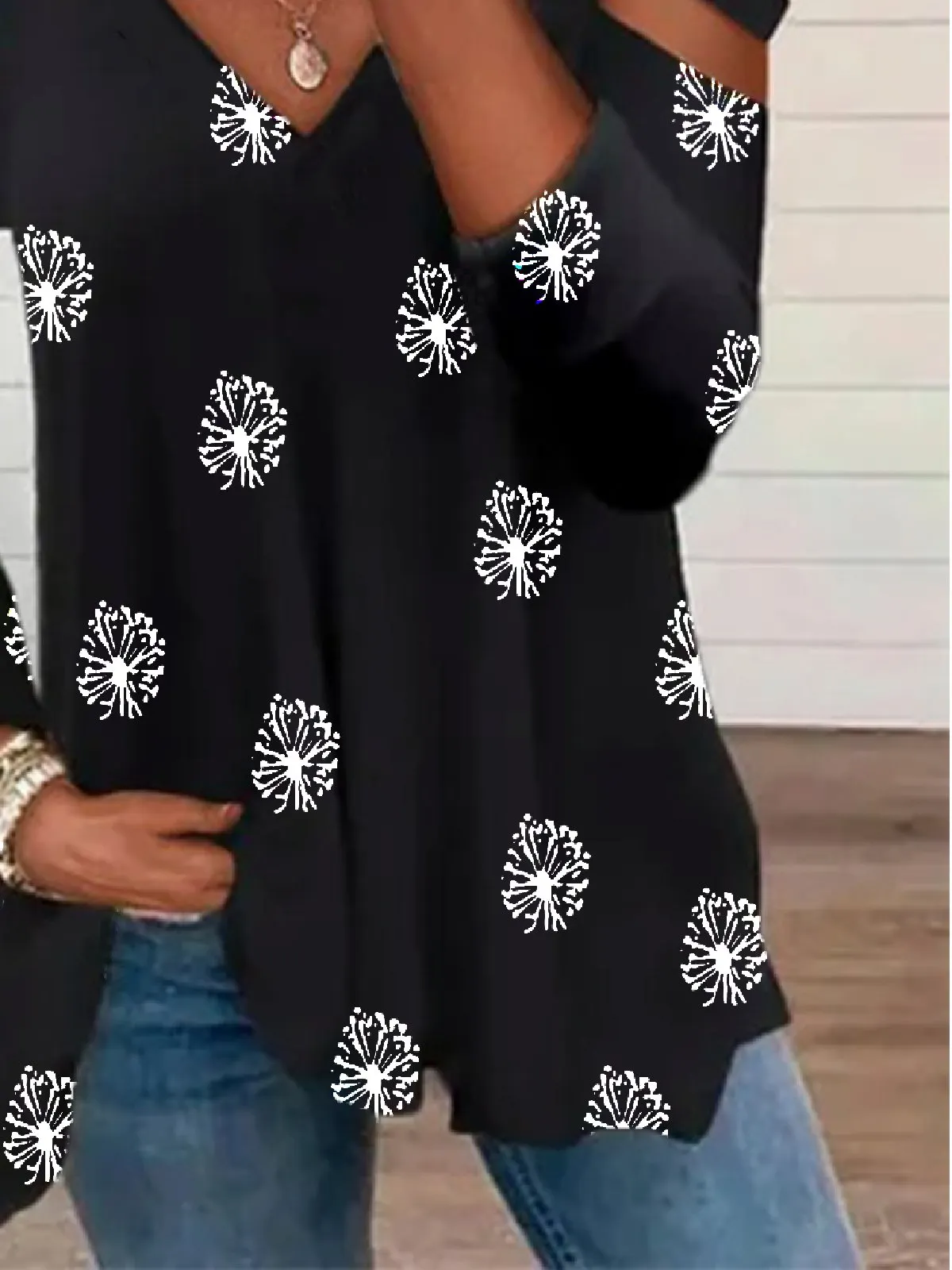 Casual Dandelion V neck Loose Long Sleeve T-Shirt