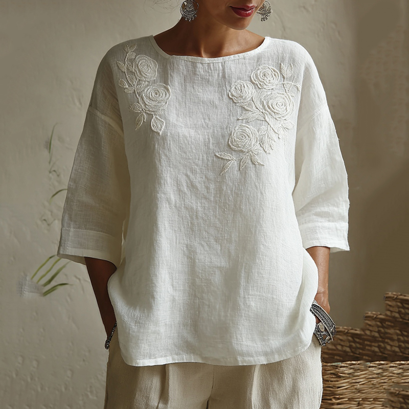 Women's Vintage Floral Embroidered Art Flowy Casual Tops elevenforest