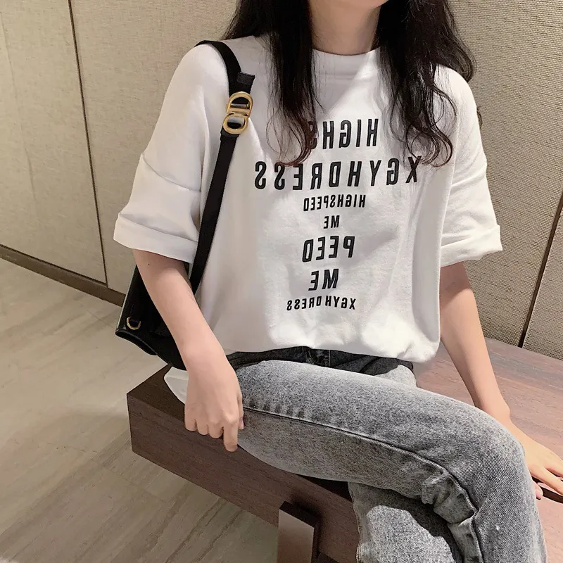 Uveng Uveng 2024 New Korean Version Loose Letter Print Short Sleeved T-Shirt Female Girl Jacket Women's Fashion