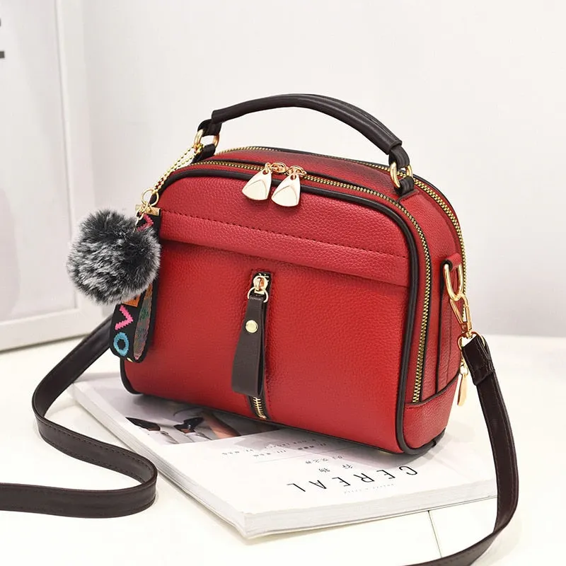 PU Leather Handbag For Women Girl Fashion Tassel Messenger Bags With Ball Bolsa Female Shoulder Bags Ladies Party Crossby Bag