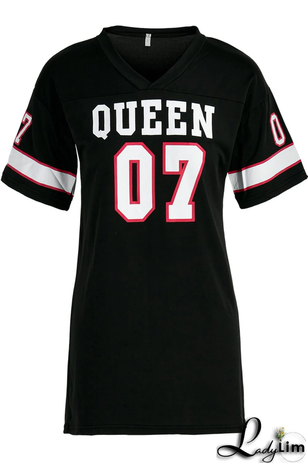 Black Fashion Casual Print Split Joint V Neck Short Sleeve Dress