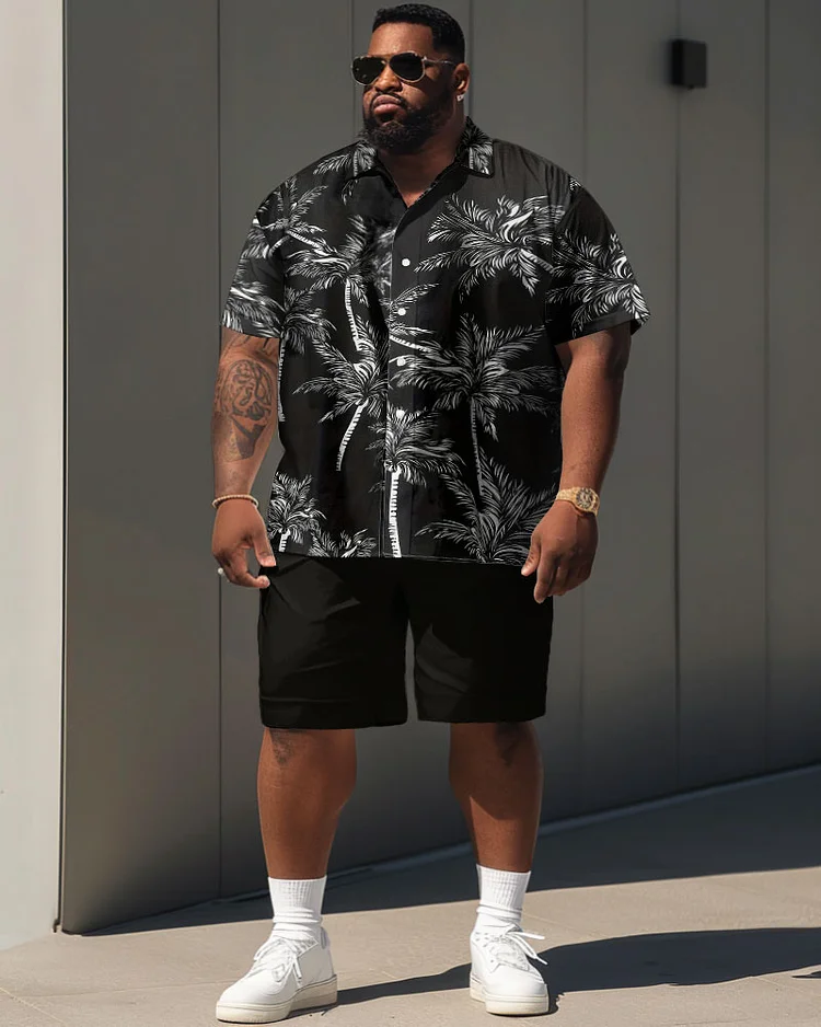 Men's Plus Size Casual Holiday Coconut Tree Print Short Sleeve Shirt Shorts Suit