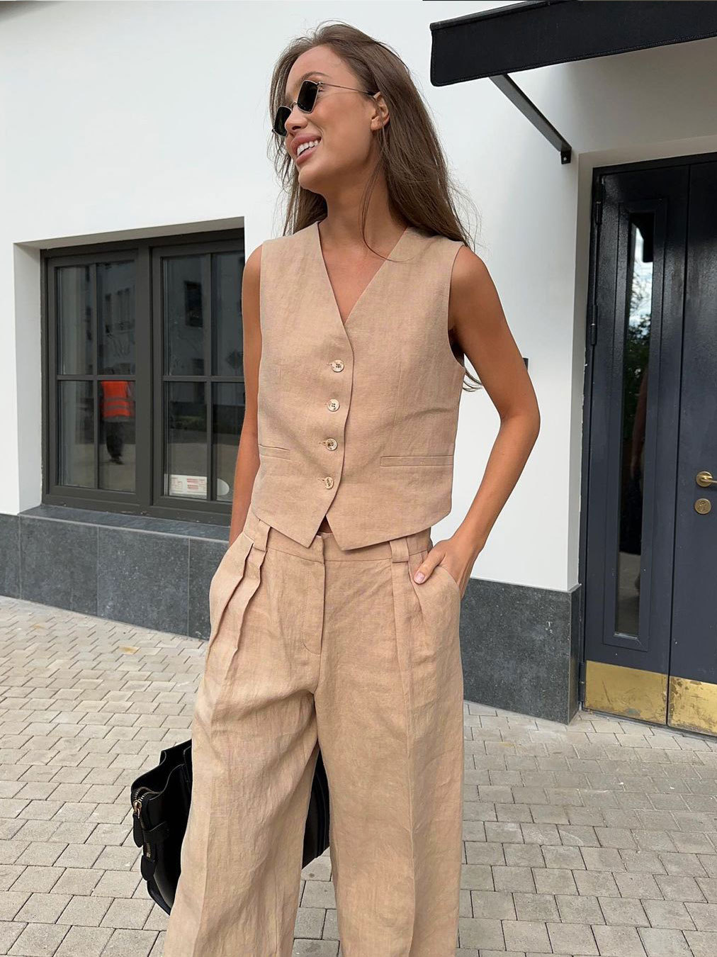 Ootddress 2 Piece-Set Fashion Women Wide Leg Trousers Patchwork High Waist Casual Straight Legg Outfits Vestidos Women's Pants Sets