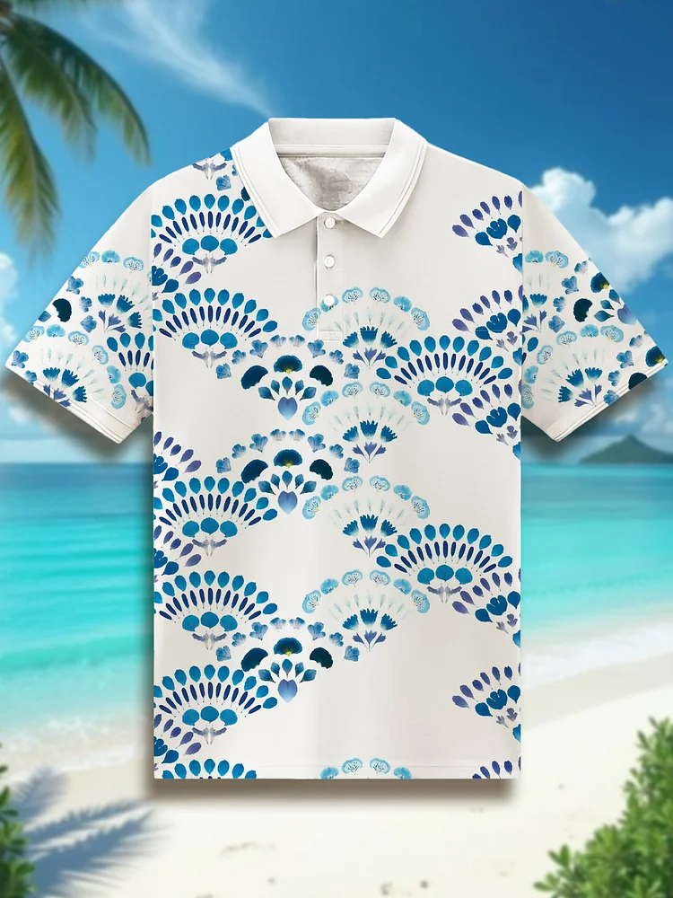 Men's Fanshaped Geometric Art Print Polo Shirt