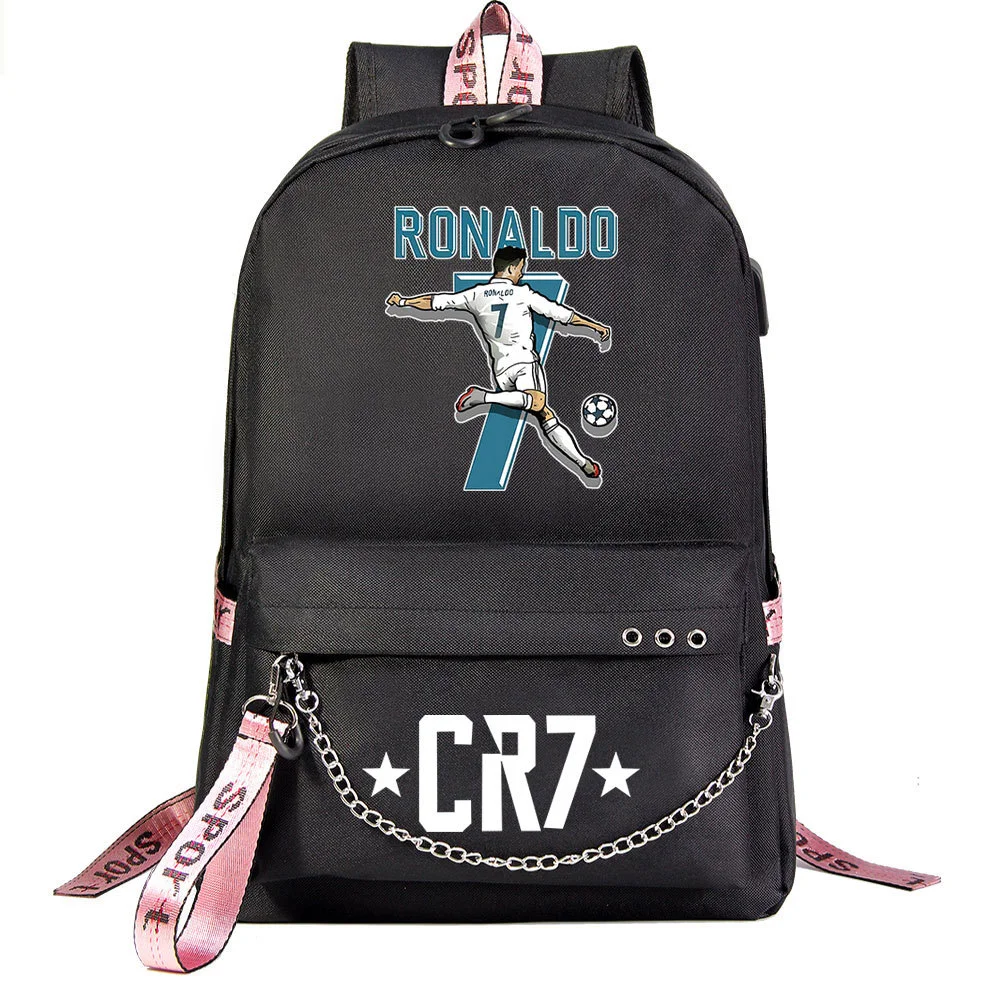 Buzzdaisy Cristiano Ronaldo Theme School Bag with 15-inch Laptop Compartment and USB Charging Cable