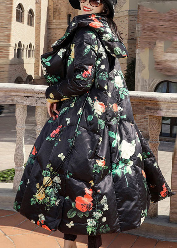 VCSHOES Print Oriental Winter Long Puffer Jackets Duck Down Coat