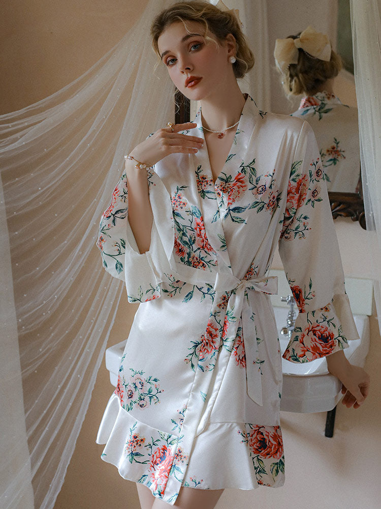 Lovingerie - Ice Silk Floral Sexy Sleepwear Robe