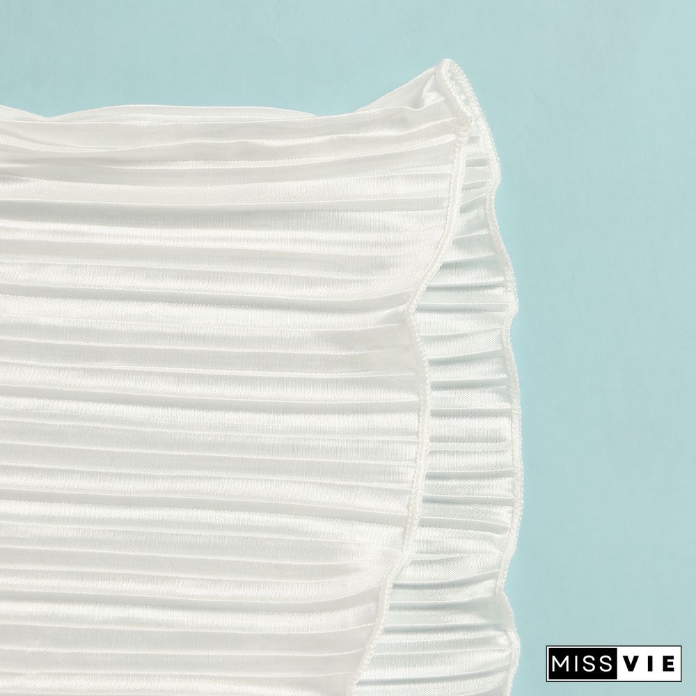 Pleated Loose Blouse Crop Top Wide Leg Pants Outfits