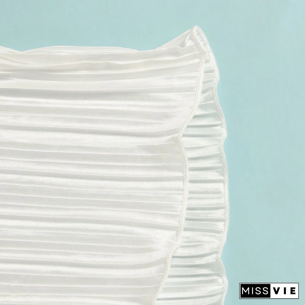 Pleated Loose Blouse Crop Top Wide Leg Pants Outfits