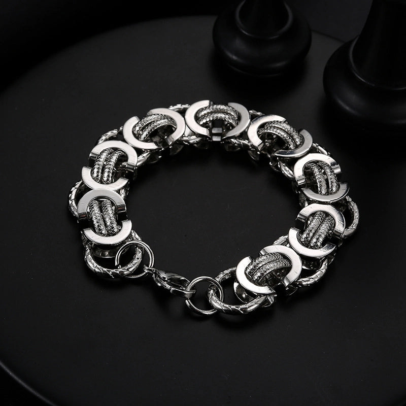 Street Hipster Domineering Punk Hip-hop Bracelet Titanium Steel Men’s Raw Retro Stainless Steel Thick Chain Bracelet