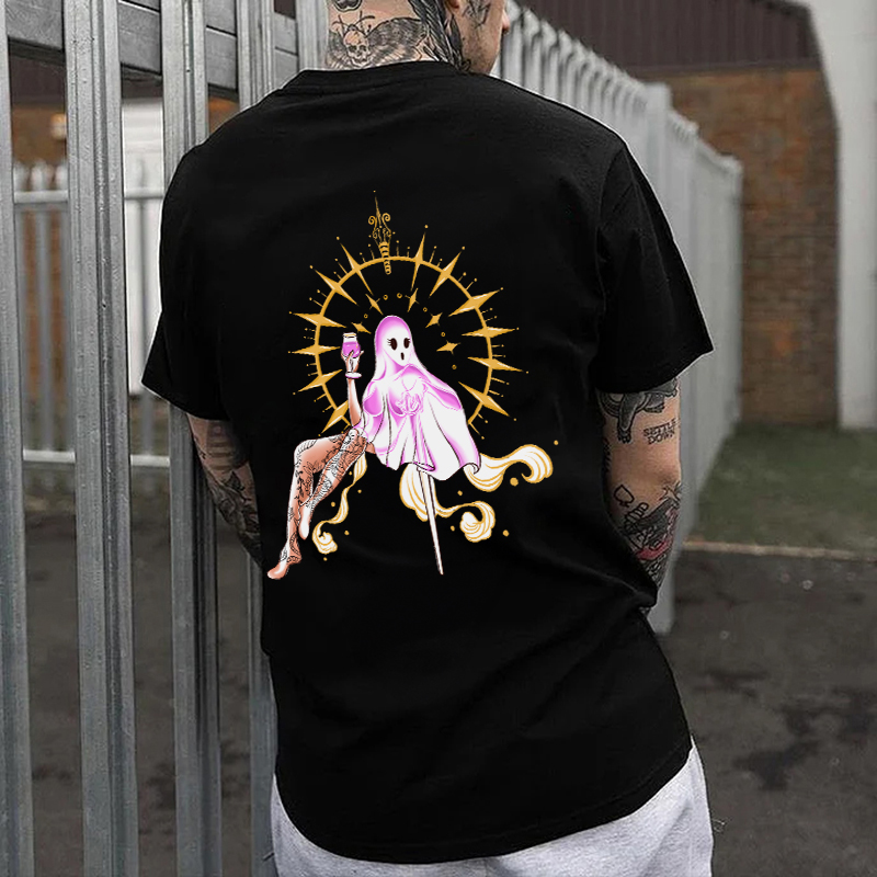 SPOOK NAUGHTY GHOST WALKING IN HEAVEN Graphic Print T-shirt