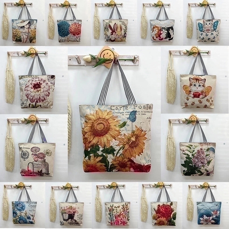 Women’s Vintage Style Flower Canvas Shopping Bags
