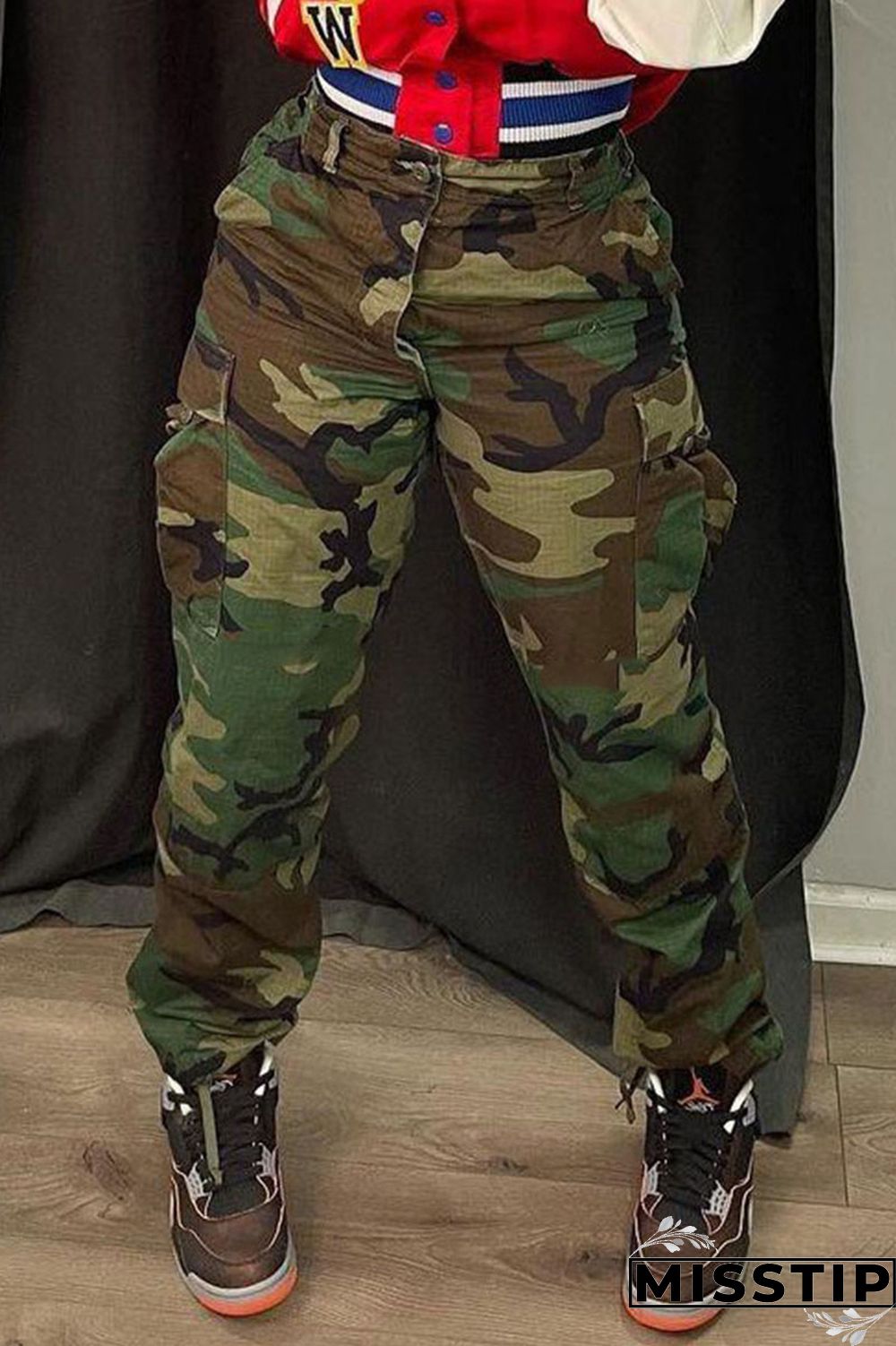Camouflage Casual Street Camouflage Print Patchwork Plus Size