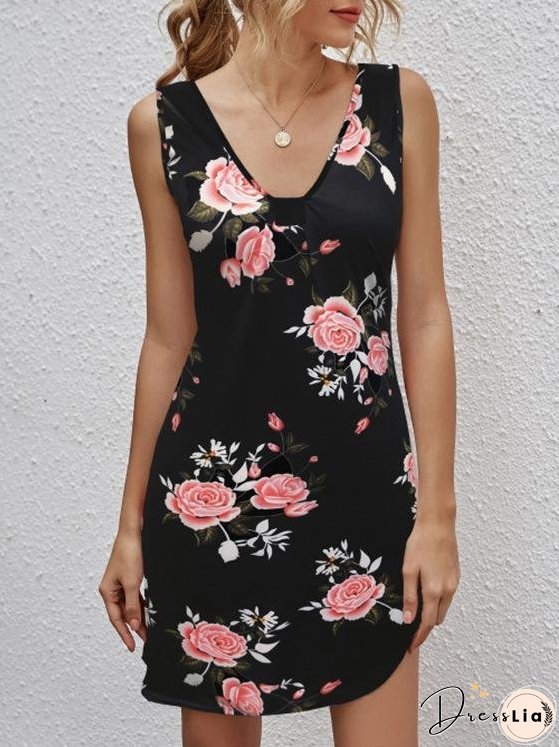 Casual V-neck Sleeveless Printed Dress