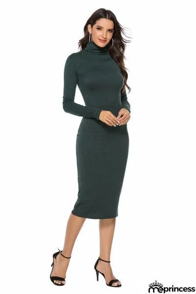 Ribbed Turtleneck Long Sleeve Dress