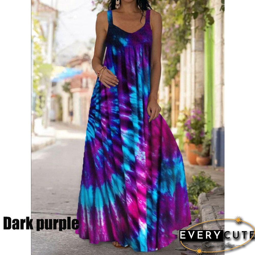 Summer Tie-Dye 3D Printed Dress Bohemian Off The Shoulder Mopping Dress Plus Size S-5Xl