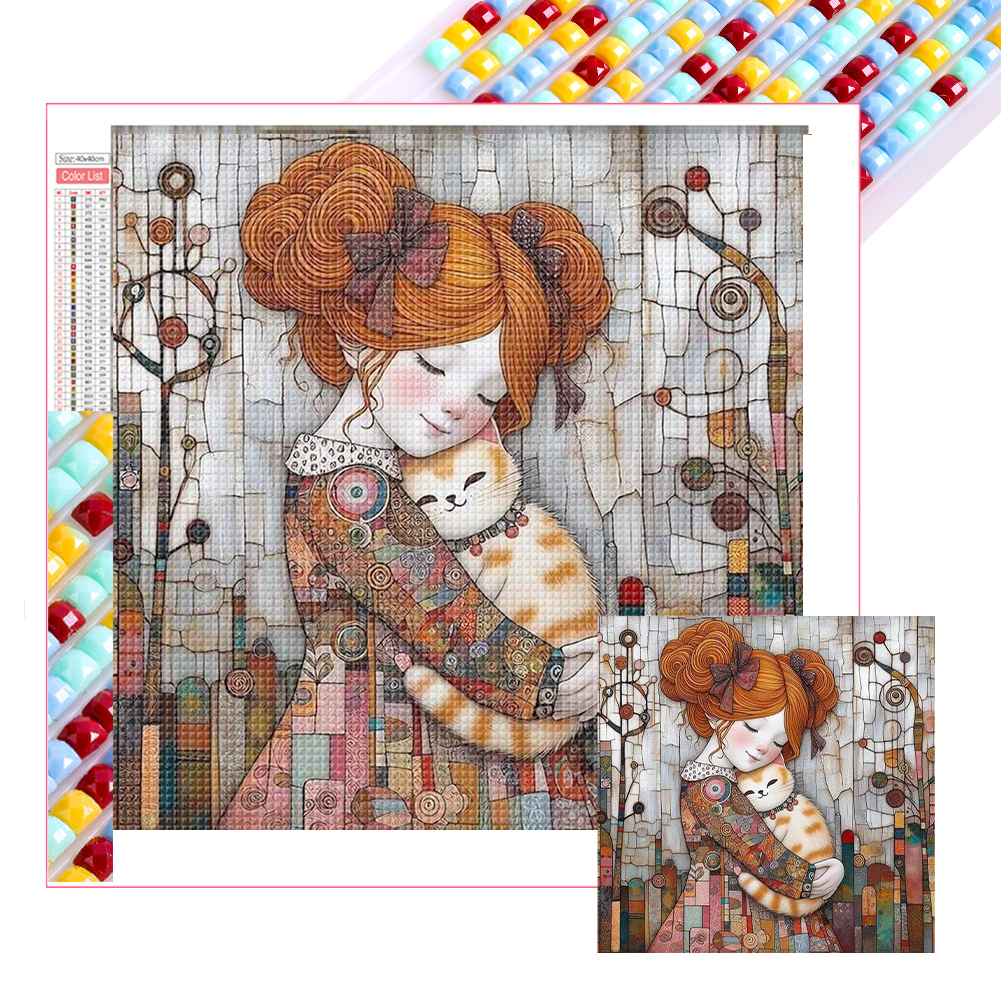Little Girl Holding A Dog 40*40cm(picture) full square drill diamond painting